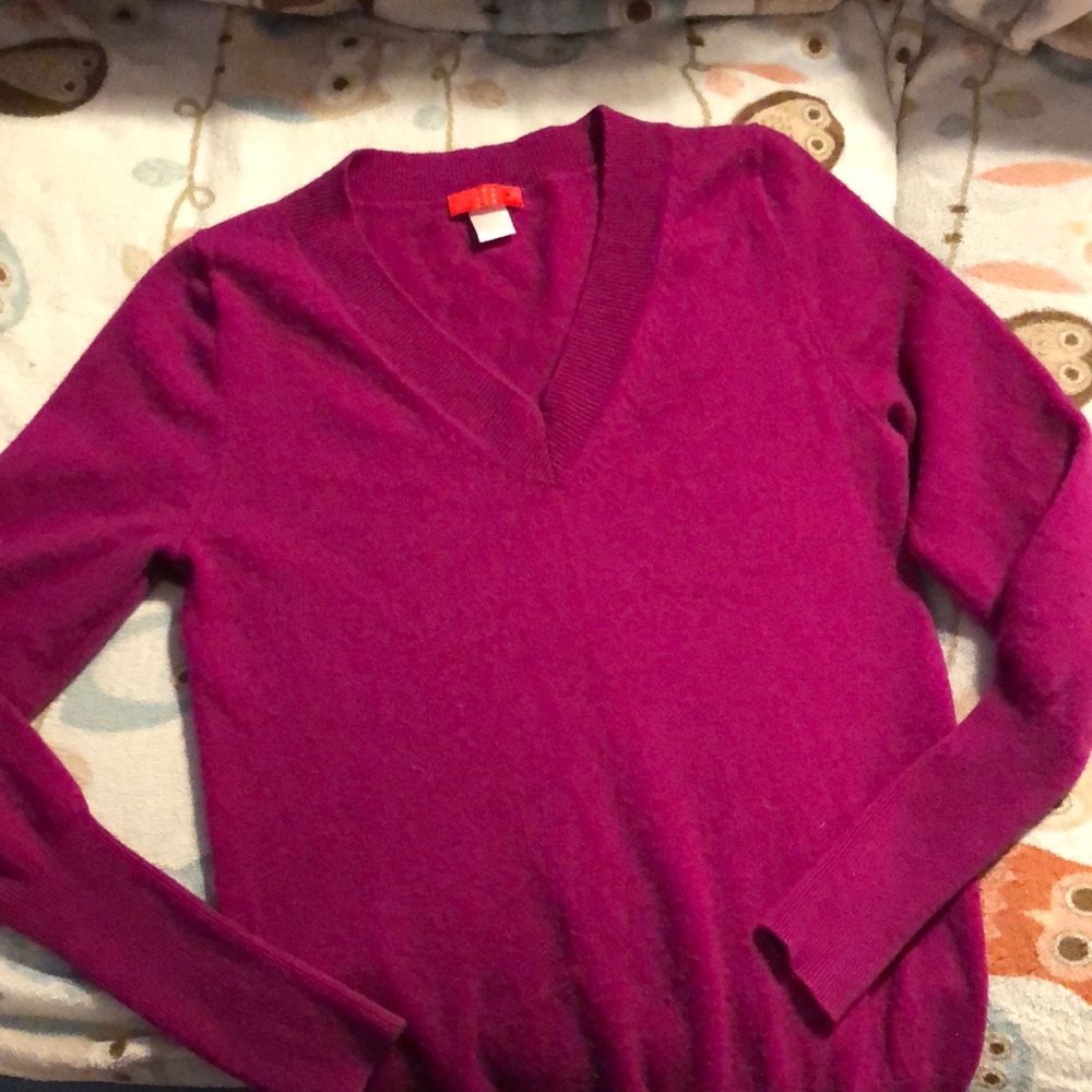 Jennie Liu 100% Cashmere V Neck Sweater Plum Purple EUC